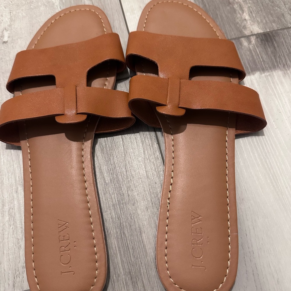 J. Crew Women's Tan Leather Slide Sandals